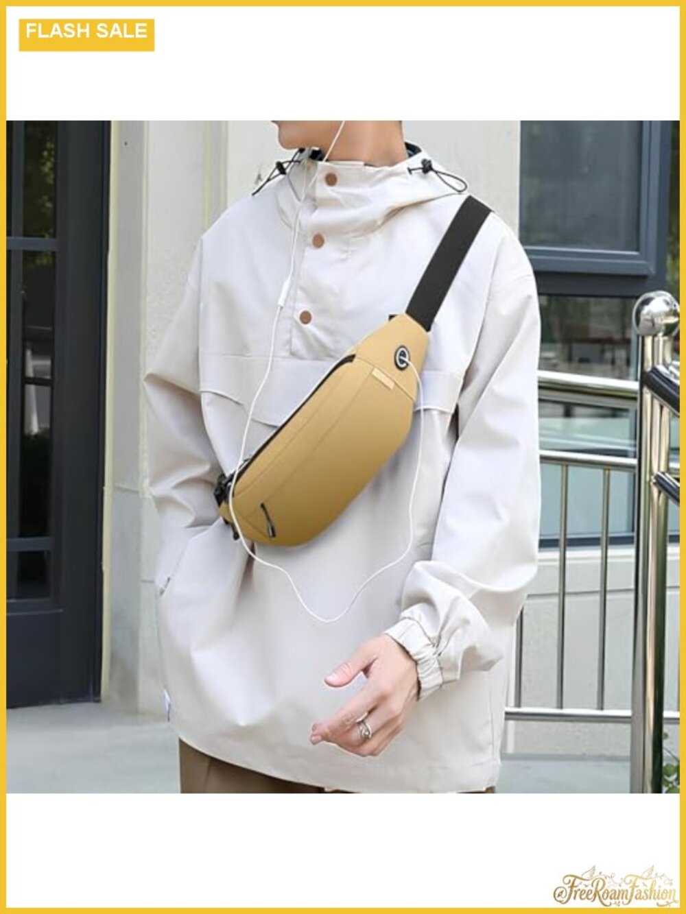 Large Crossbody Waist Bag 3 Zipper Pockets Earphone Port Hands-Free Travel